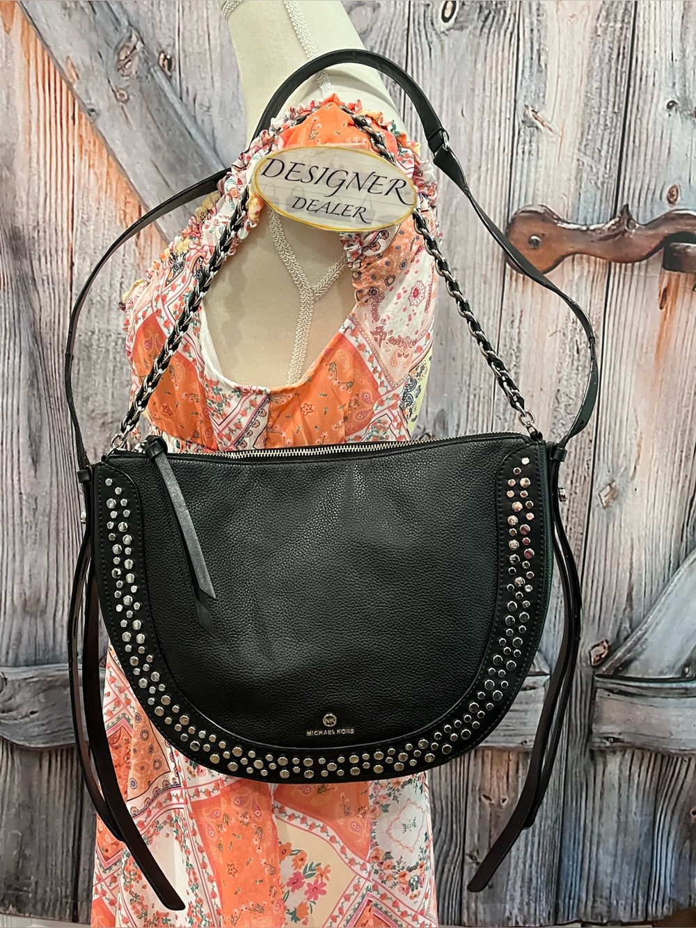 MICHAEL KORS Jagger Black Studded Messenger Bag Black EUC!